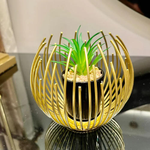 Metallic Golden Globe Decor Featuring an Elegant Planter