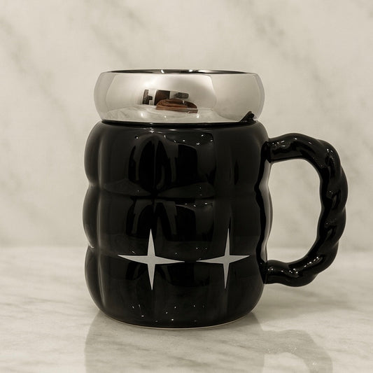 Unique Coffee & Tea Mug with Metallic Lid - Premium Black